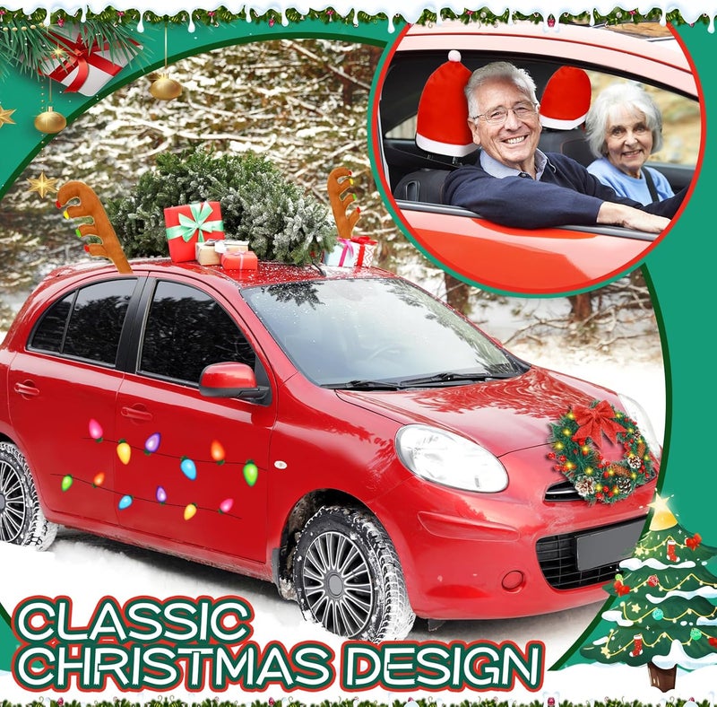 Riceshoot Store Reindeer Antler Car Kit with LED Lights Car Christmas Decoration Santa Claus Elf Leg Lighted Christmas Wreath Reflective Bulb Light Magnets Car Window Kit Automotive Exterior Accessory - Image 4